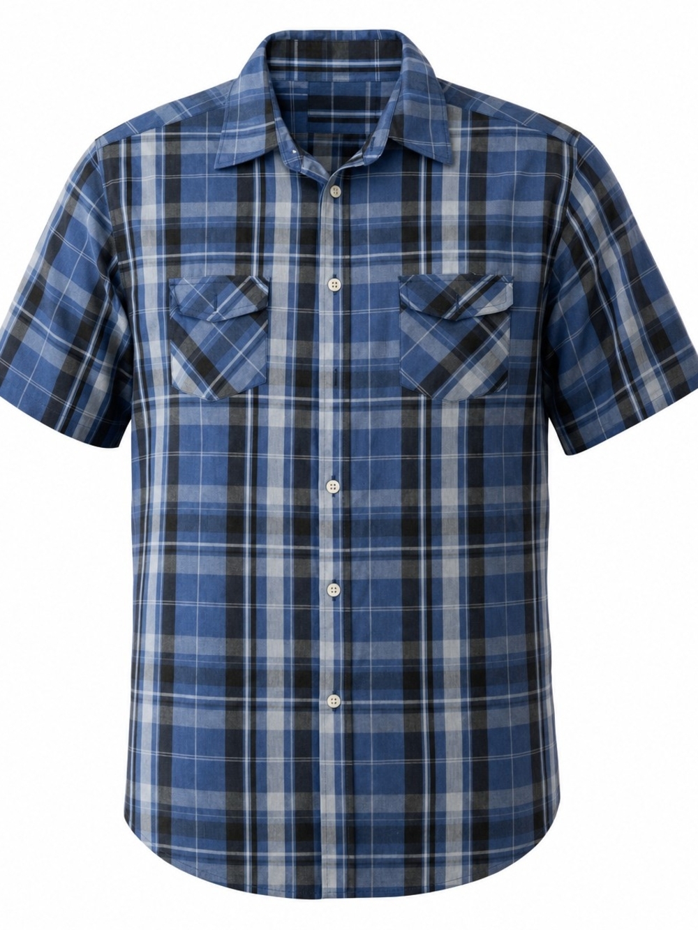Beverly Hills Polo Club Men Plaid Button Up Shirt Short Sleeve Blue Gray Large‎